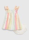 Kız Bebek Çok Renkli Keten Çizgili Elbise