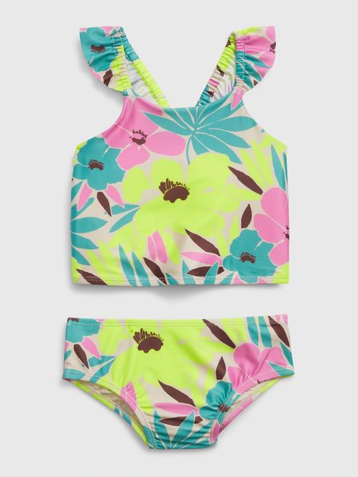 Kız Bebek Çok Renkli Fırfır Detaylı 2 Parça Bikini Mayo Takım Set
