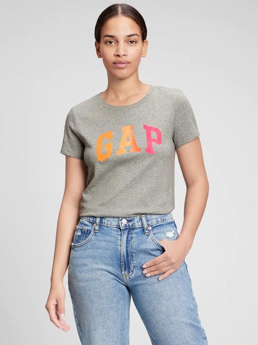 Kadın Gri Gap Logo Bisiklet Yaka T-Shirt