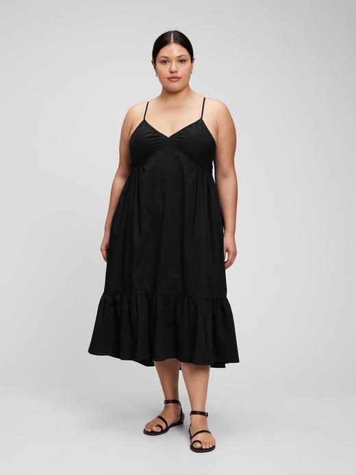Kadın Siyah V Yaka Askılı Midi Elbise