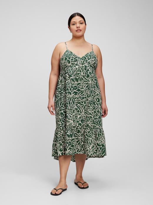 Kadın Yeşil V Yaka Askılı Midi Elbise