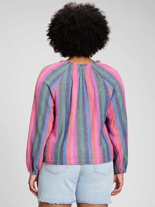 Kadın Çok Renkli Çizgili Fırfır Detaylı Bluz