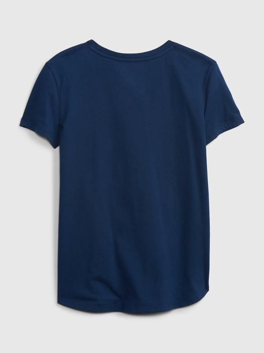 Kız Çocuk Lacivert İşleme Detaylı Kısa Kollu T-Shirt