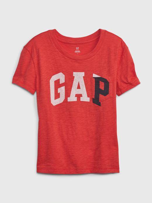 Kız Çocuk Kırmızı Gap Logo Bisiklet Yaka T-Shirt