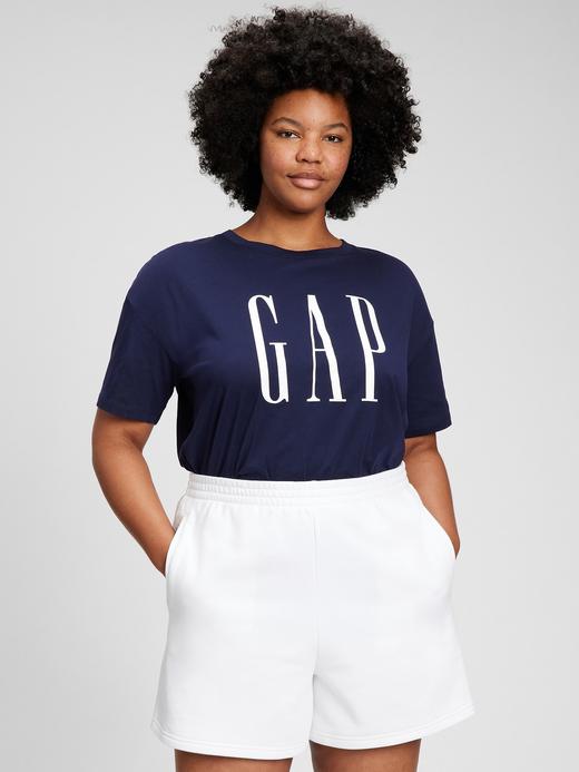 Kadın Lacivert %100 Organik Pamuk Gap Logo Oversize T-Shirt
