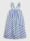 Kız Çocuk Mavi Çizgili Çizgi Desenli Askılı Elbise