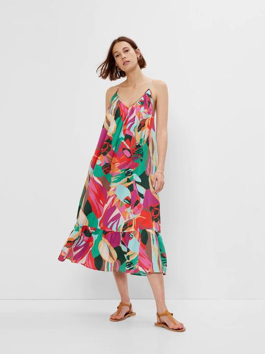 Kadın Çok Renkli Fırfır Detaylı Maxi Elbise