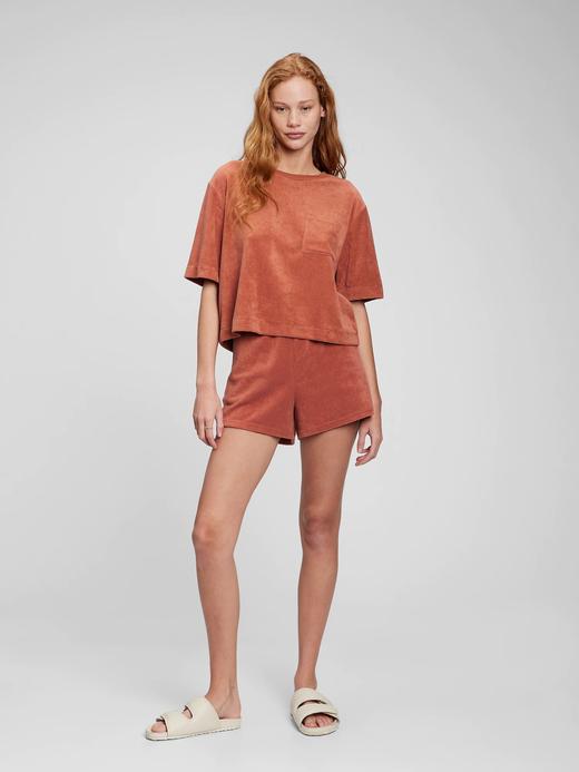 Kadın Kahverengi Havlu Kumaş Crop T-Shirt