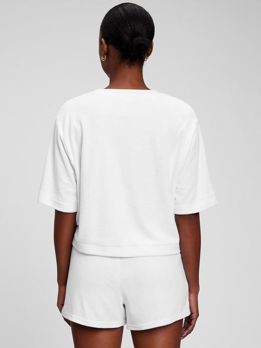 Kadın Beyaz Havlu Kumaş Crop T-Shirt