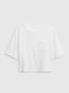 Kadın Beyaz Çizgili Havlu Kumaş Crop T-Shirt