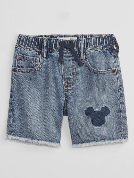 Erkek Bebek Açık Mavi Disney Mickey Mouse Grafik Baskılı Pull On Jean Şort