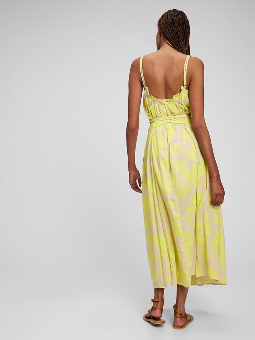 Kadın Sarı Çiçekli V Yaka Askılı Maxi Elbise