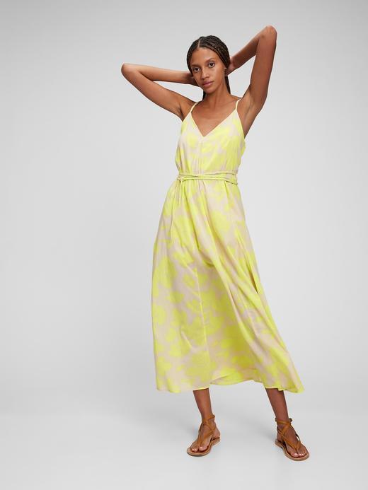 Kadın Pembe Çiçekli V Yaka Askılı Maxi Elbise