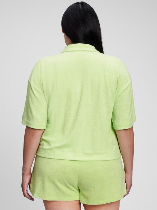 Kadın Neon Yeşil Havlu Kumaş Kısa Kollu Gömlek