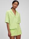 Kadın Neon Yeşil Havlu Kumaş Kısa Kollu Gömlek