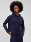 Kadın Lacivert Havlu Kumaş Kapüşonlu Crop Sweatshirt