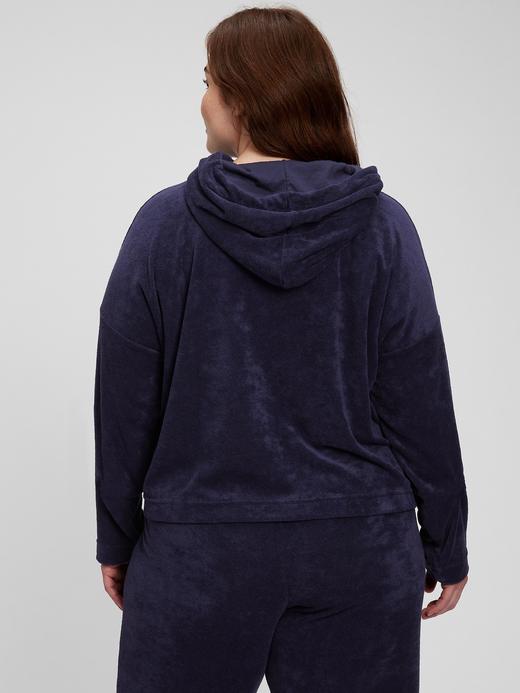 Kadın Lacivert Yumuşak Dokulu Kapüşonlu Crop Sweatshirt
