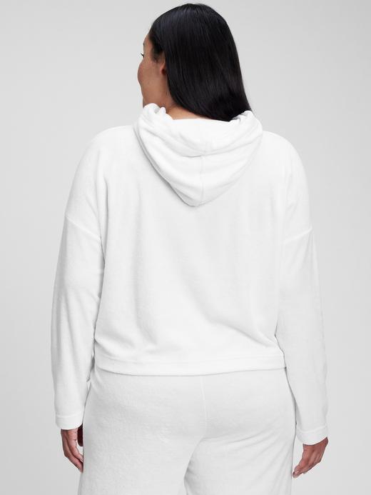 Kadın Beyaz Havlu Kumaş Kapüşonlu Crop Sweatshirt