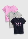 Kız Bebek Çok Renkli %100 Organik Pamuk Grafik Baskılı 3'lü T-Shirt