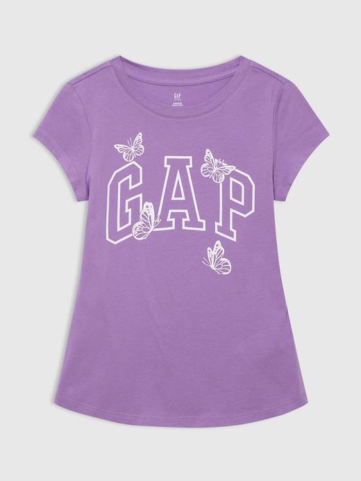 Kız Çocuk Mor Gap Logo Bisiklet Yaka T-Shirt