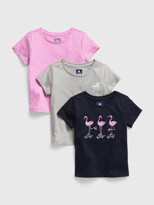 Kız Bebek Çok Renkli %100 Organik Pamuk Grafik Baskılı 3'lü T-Shirt