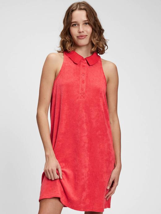 Kırmızı Halter Yaka Havlu Kumaş Elbise