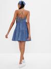 Kadın Koyu Mavi Halter Yaka Mini Denim Elbise