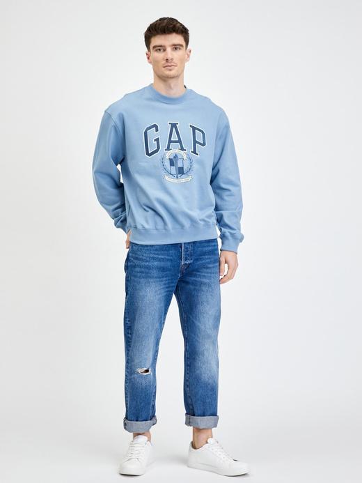 Erkek Mavi Gap Logo Düz Yaka Sweatshirt