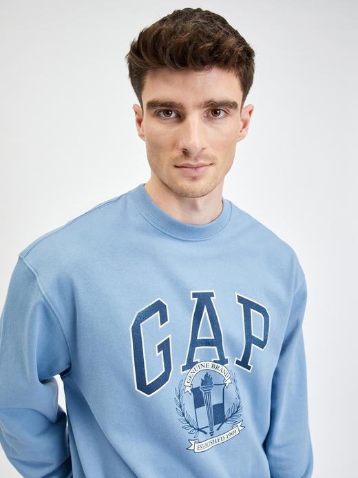 Erkek Mavi Gap Logo Düz Yaka Sweatshirt