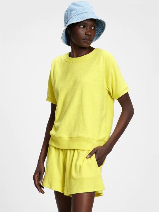 Kadın Sarı Kısa Kollu Havlu Kumaş T-Shirt