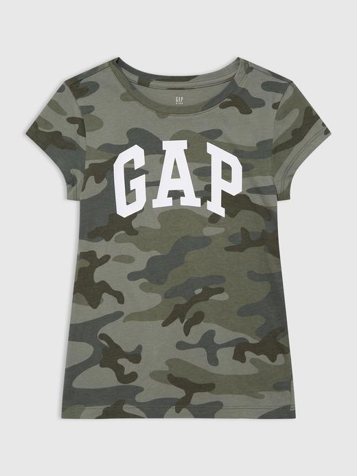 Kız Çocuk Yeşil Kamuflaj Gap Logo Bisiklet Yaka T-Shirt