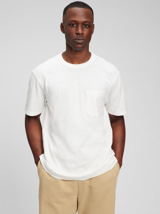 Erkek Beyaz Bisiklet Yaka Cep Detaylı T-Shirt