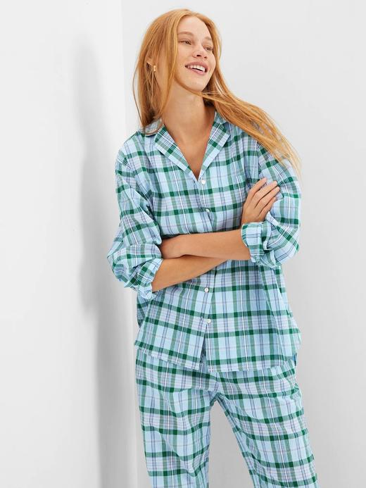 Kadın Mavi Ekoseli Pijama Üstü