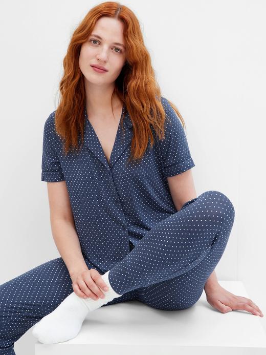 Kadın Mavi Puantiyeli Tencel Modal™ Pijama Üstü