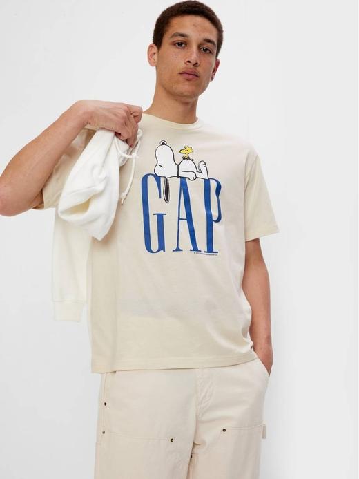 Erkek Beyaz GAP Logo X Peanuts Grafik Baskılı T-Shirt