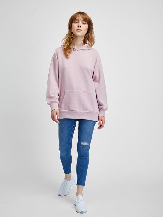 Kadın Pembe Oversize Kapüşonlu Sweatshirt
