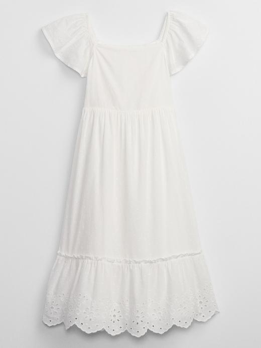 Kız Çocuk | Kırık Beyaz Fisto İşlemeli Volan Kol Elbise