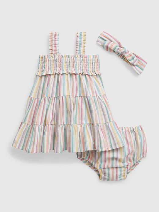 Kız Bebek | Çok Renkli Çizgili Elbise Set