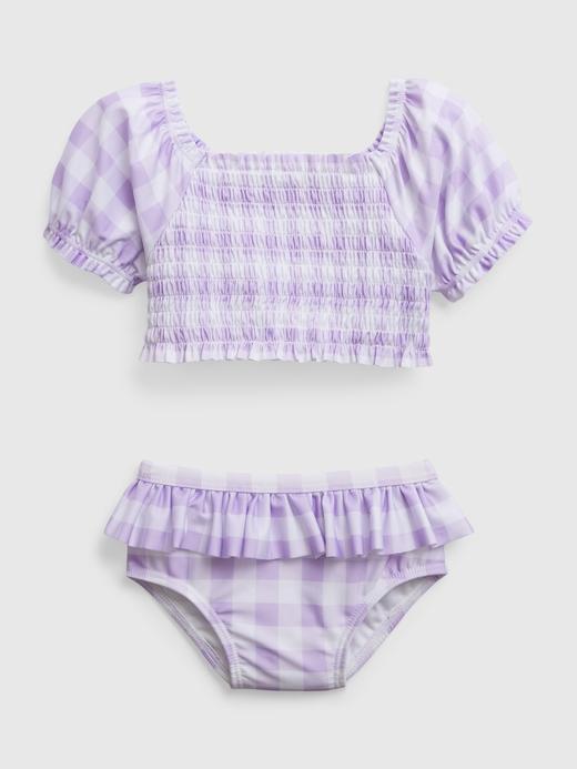 Kız Bebek |
                
              
                
              
              Lila %100 Geri Dönüştürülmüş Kareli Puf Kol Bikini Takım