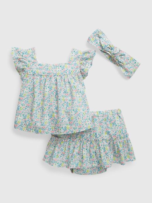 Kız Bebek | Çok Renkli Çiçek Desenli 3'lü Outfit Set