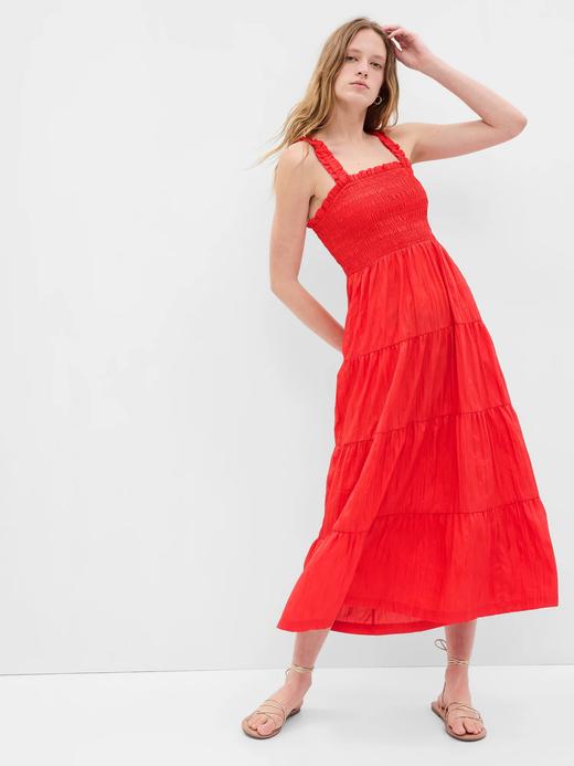 Kırmızı Büzgülü Maxi Elbise